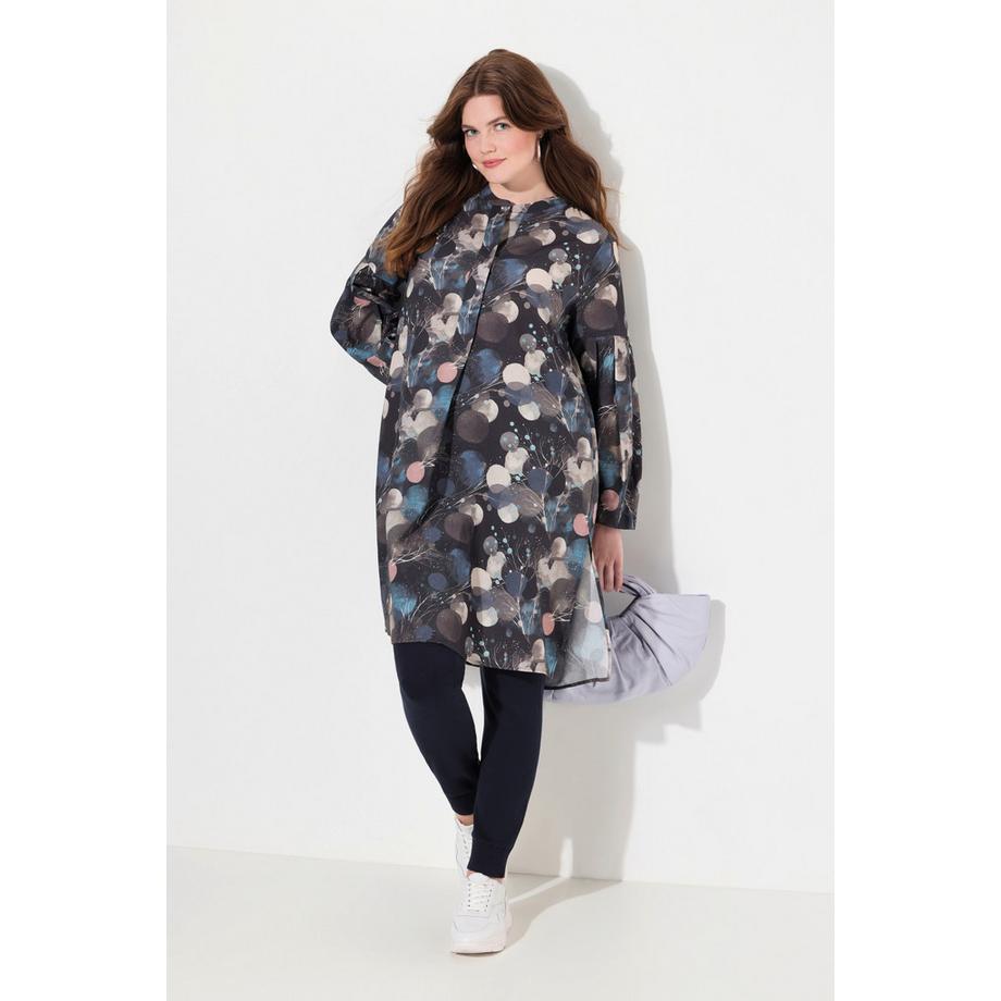 Ulla Popken Longbluse A-Linie Rundhals Langarm Biobaumwolle  