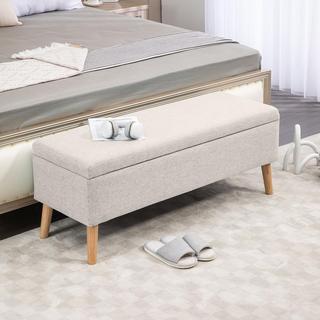 Northio Banc Banquette rembourrée avec espace de rangement Banc de lit aspect lin pour couloir chambre salon bois d'hévéa beige 110 x 39 x 45 cm  