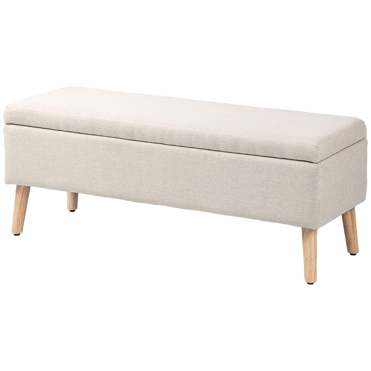 Northio Banc Banquette rembourrée avec espace de rangement Banc de lit aspect lin pour couloir chambre salon bois d'hévéa beige 110 x 39 x 45 cm  