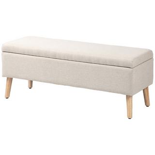 Northio Banc Banquette rembourrée avec espace de rangement Banc de lit aspect lin pour couloir chambre salon bois d'hévéa beige 110 x 39 x 45 cm  