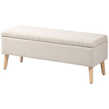 Banc Banquette rembourrée avec espace de rangement Banc de lit aspect lin pour couloir chambre salon bois d'hévéa beige 110 x 39 x 45 cm