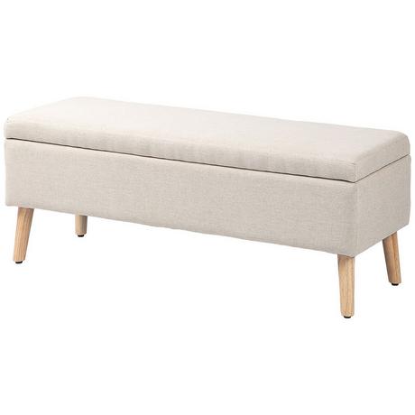 Northio Banc Banquette rembourrée avec espace de rangement Banc de lit aspect lin pour couloir chambre salon bois d'hévéa beige 110 x 39 x 45 cm  