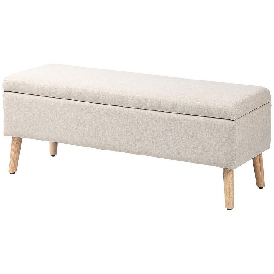 Panca panca imbottita con vano contenitore panca letto effetto lino per corridoio camera da letto soggiorno legno della gomma beige 110 x 39 x 45 cm