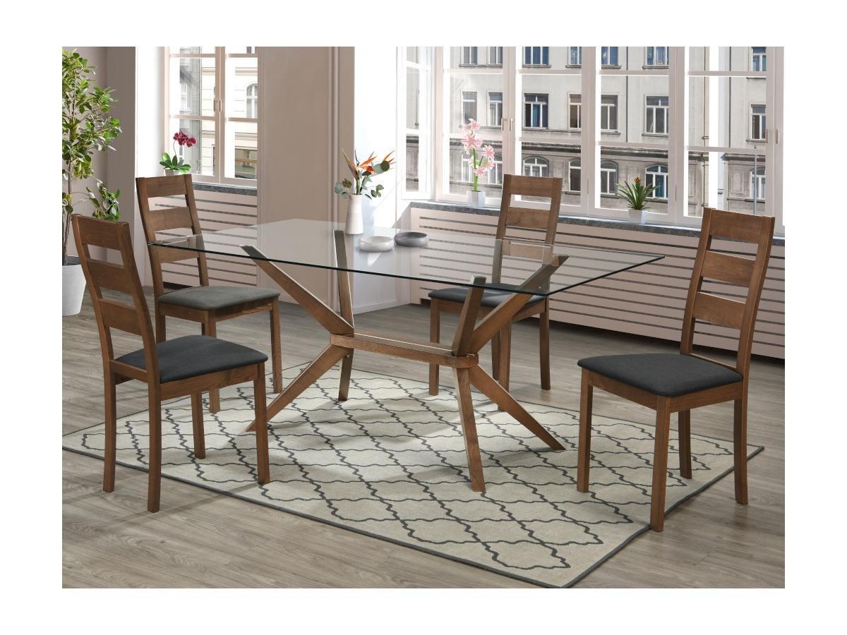 Vente-unique Lot de 6 chaises ALCINO Hêtre tissu  Noyer  