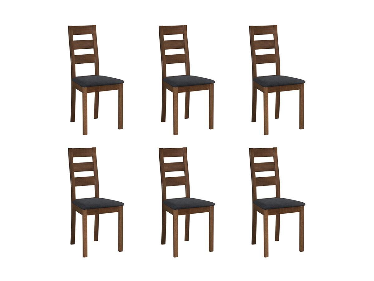 Vente-unique Lot de 6 chaises ALCINO Hêtre tissu  Noyer  