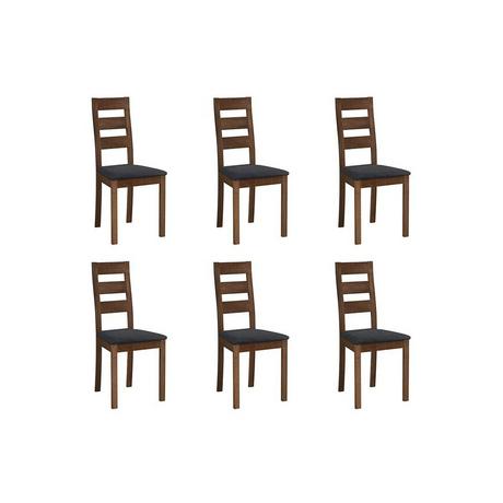 Vente-unique Lot de 6 chaises ALCINO Hêtre tissu  Noyer  