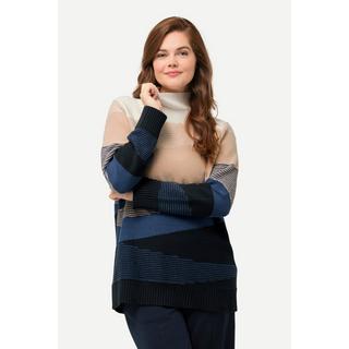 Ulla Popken  Maglione in jacquard di cotone biologico con collo alto e maniche lunghe 