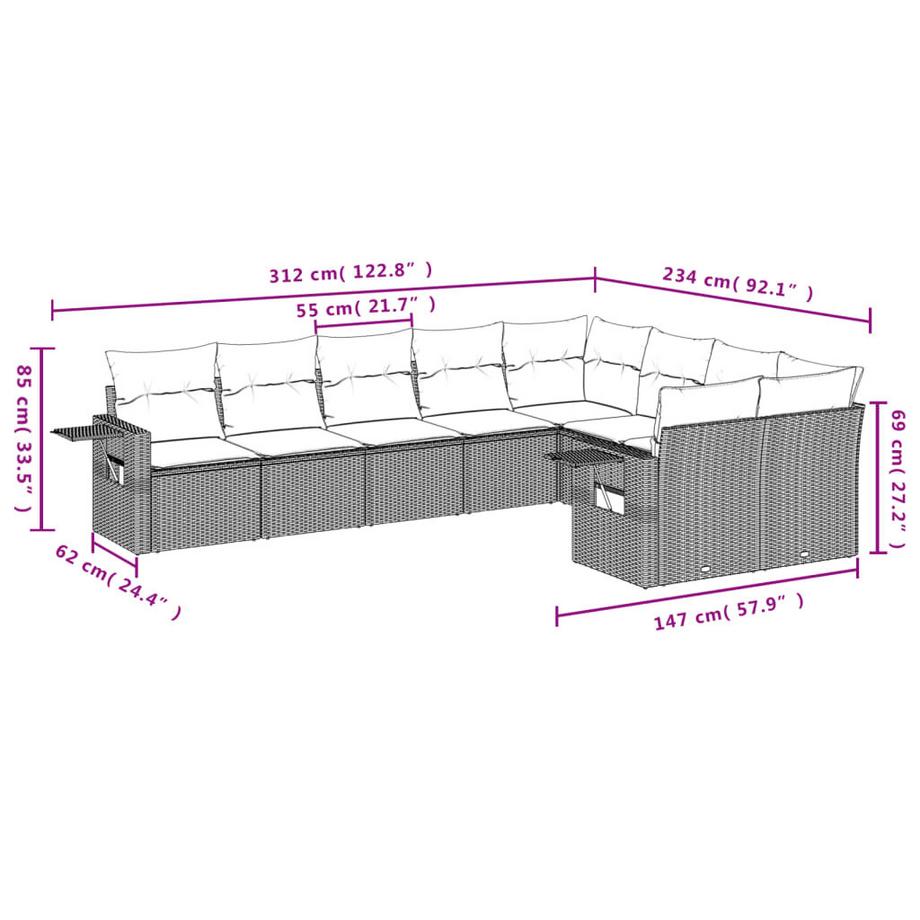 VidaXL set divano da giardino Polirattan  