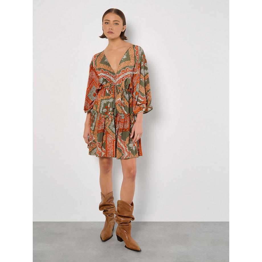 APRICOT Mini Robe Kaftan Imprimé Foulard en Satin  