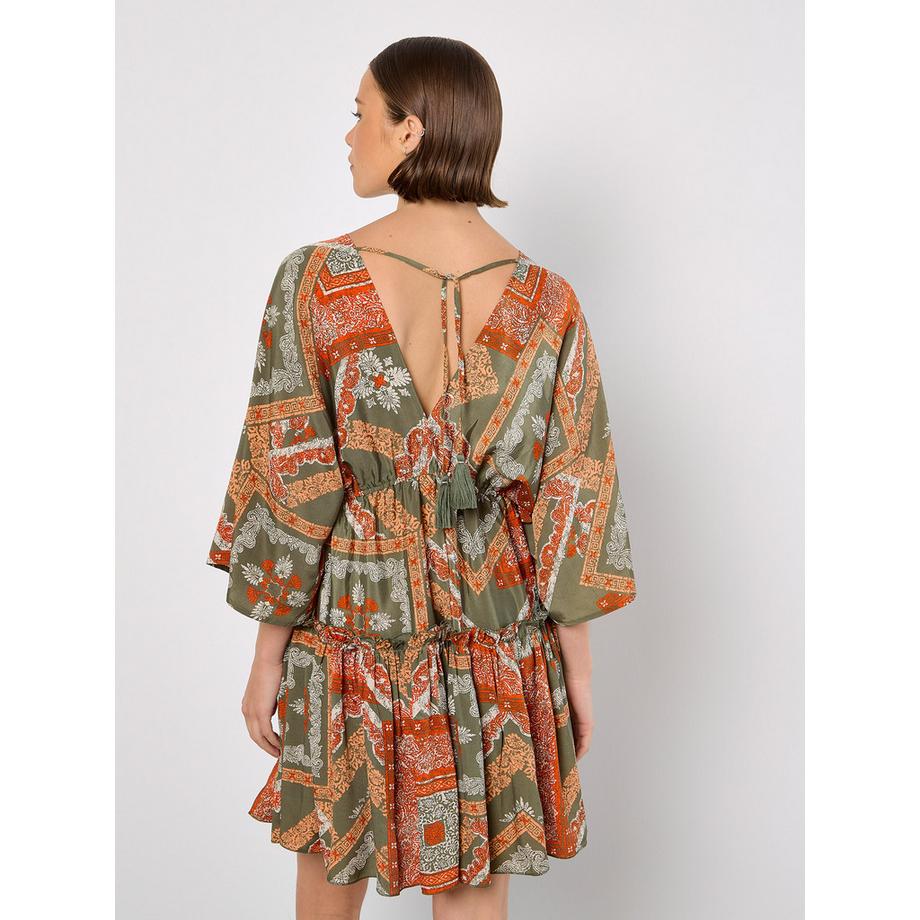 APRICOT Mini Robe Kaftan Imprimé Foulard en Satin  