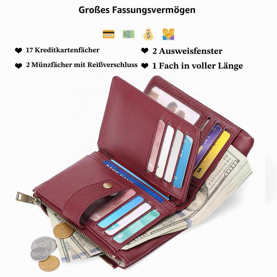 Only-bags.store Mittelgroßes Portemonnaie, dreifach faltbares Lederportemonnaie, RFID-Blockierung  