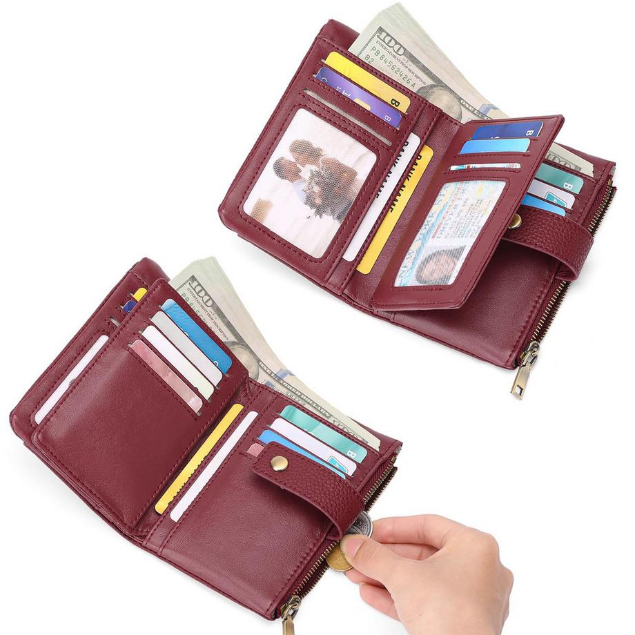 Only-bags.store Mittelgroßes Portemonnaie, dreifach faltbares Lederportemonnaie, RFID-Blockierung  