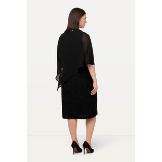 Ulla Popken  Kleid, doppellagig, Chiffon-Cape, V-Ausschnitt, 3/4-Arm 