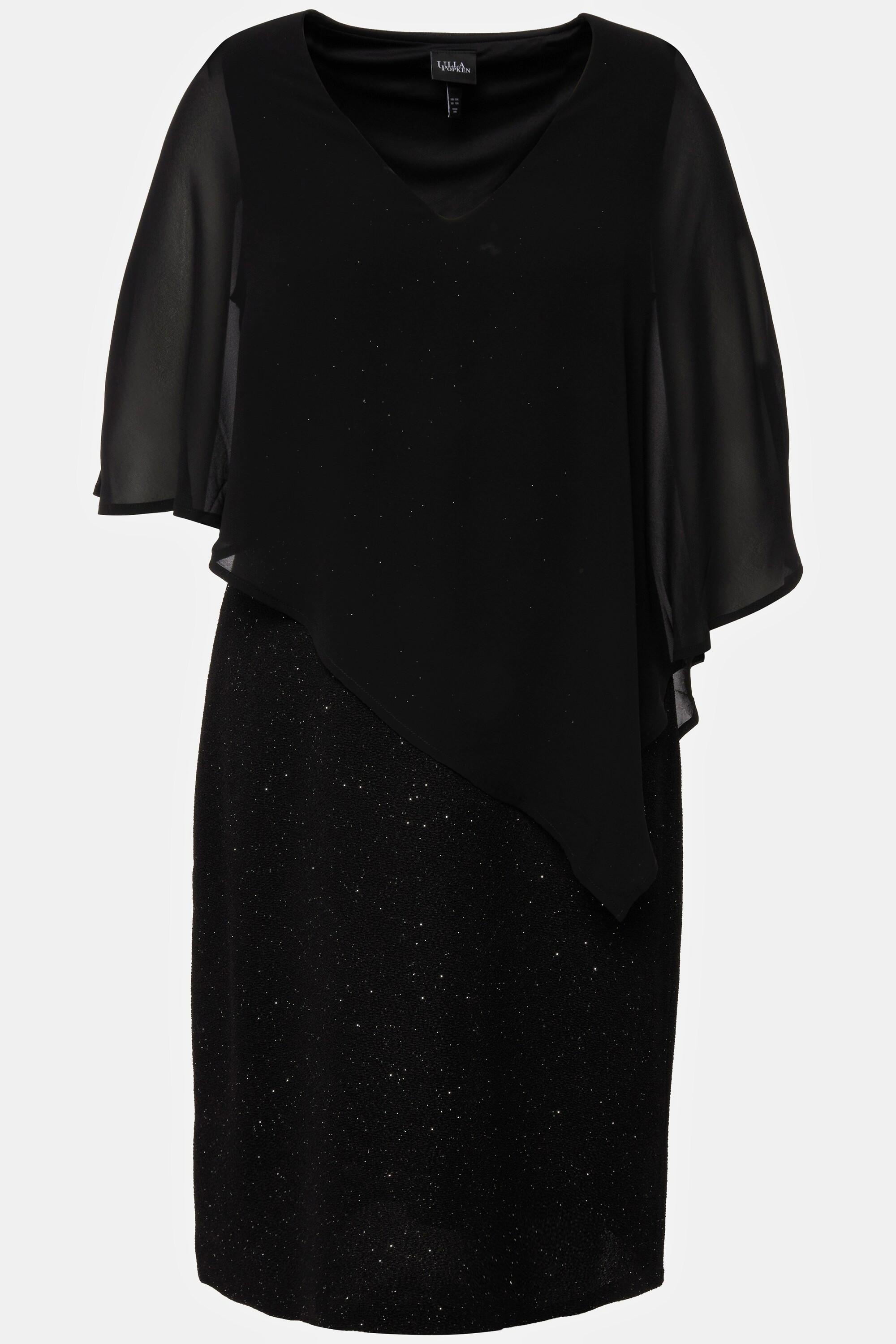 Ulla Popken  Kleid, doppellagig, Chiffon-Cape, V-Ausschnitt, 3/4-Arm 