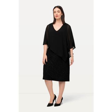 Kleid, doppellagig, Chiffon-Cape, V-Ausschnitt, 3/4-Arm