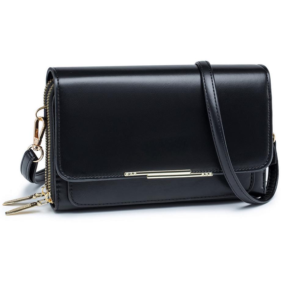 Sac à bandoulière en cuir PU Porte passeport Téléphone avec fente pour carte de crédit Bandoulière réglable et détachable