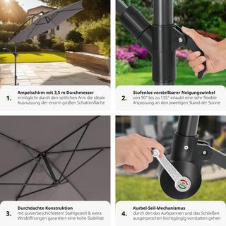 Tectake ombrellone 350 cm diametro  