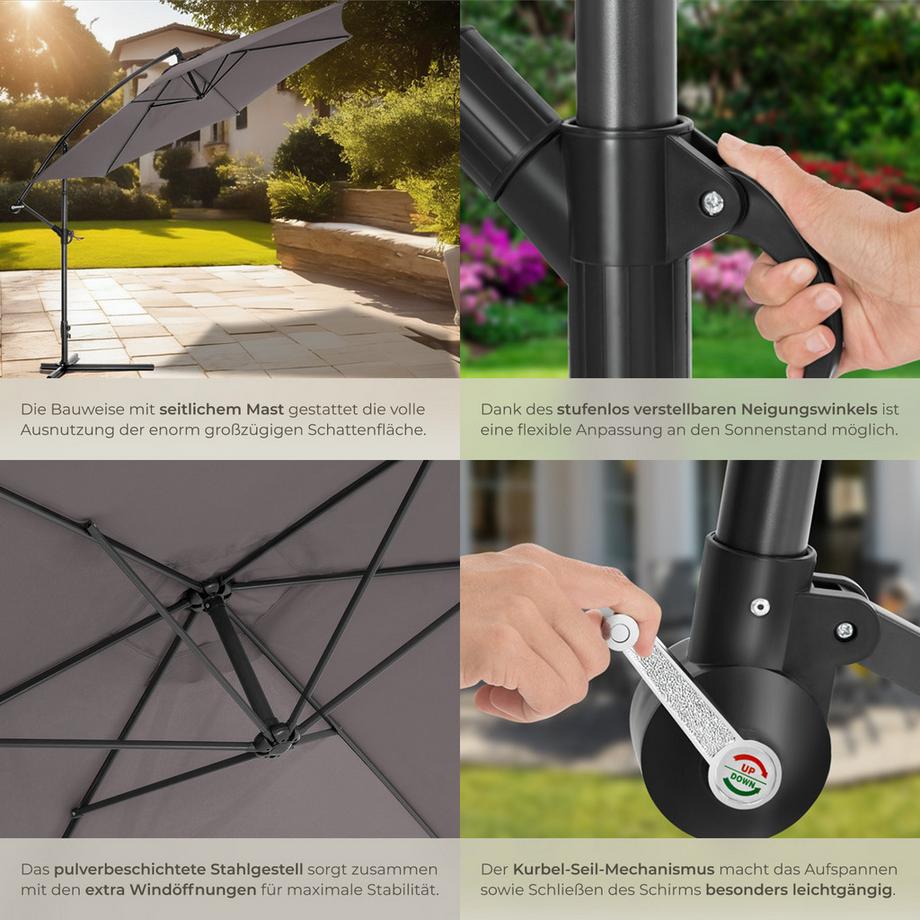 Tectake Sonnenschirm Ciccio Ø 350 cm leichtgängiger Mechanismus  