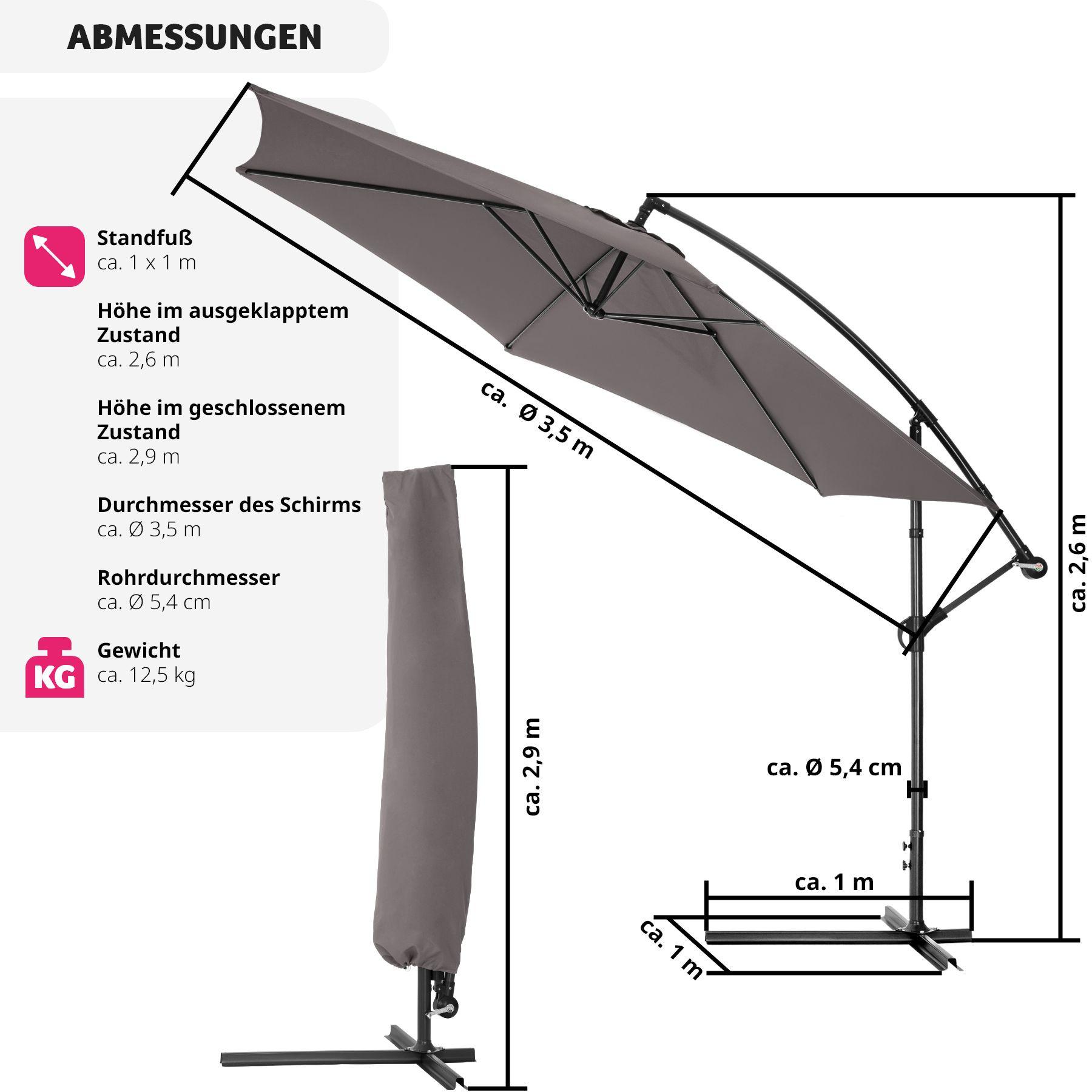 Tectake ombrellone 350 cm diametro  