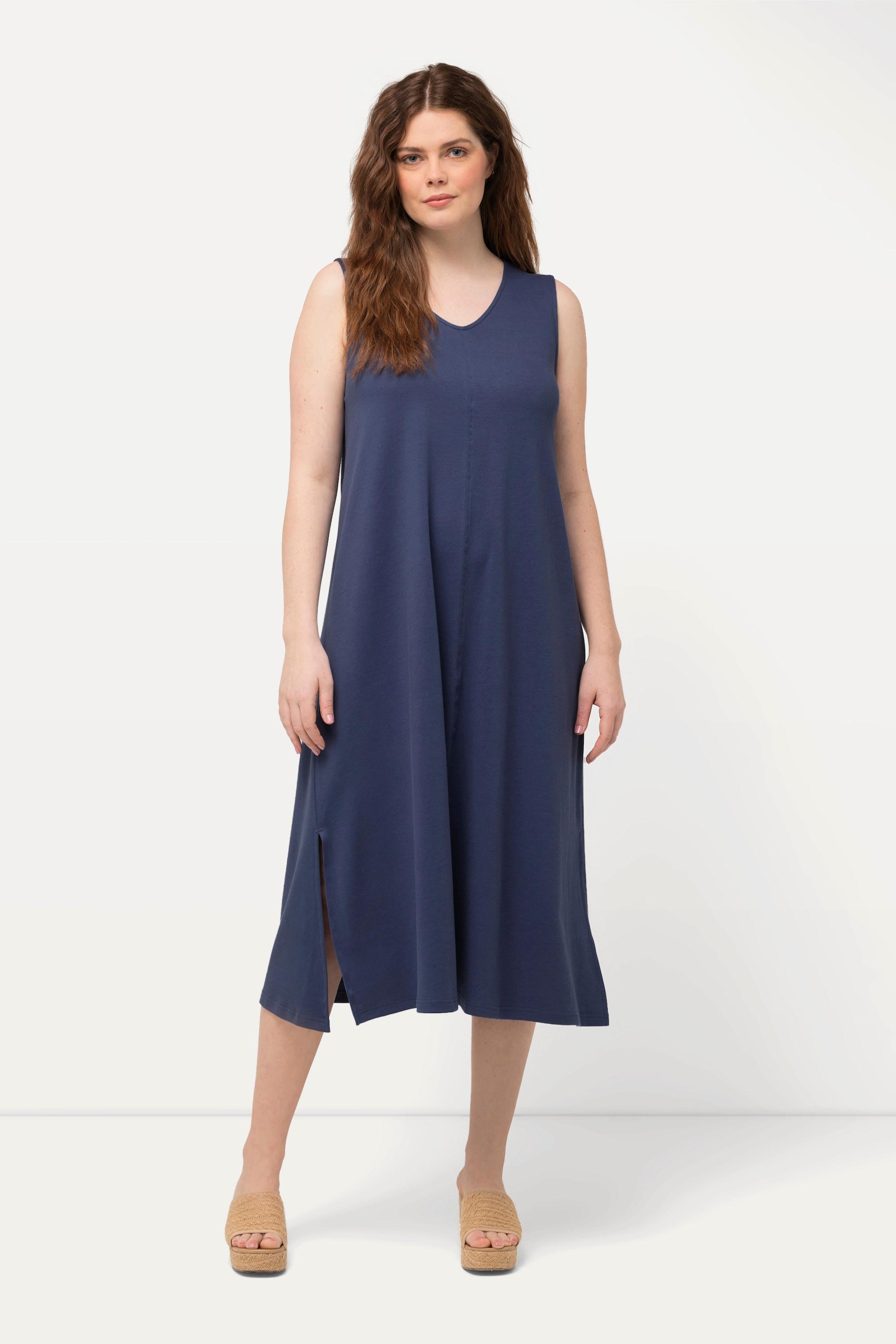 Ulla Popken  Jersey-Midikleid, V-Ausschnitt, ärmellos, Biobaumwolle 