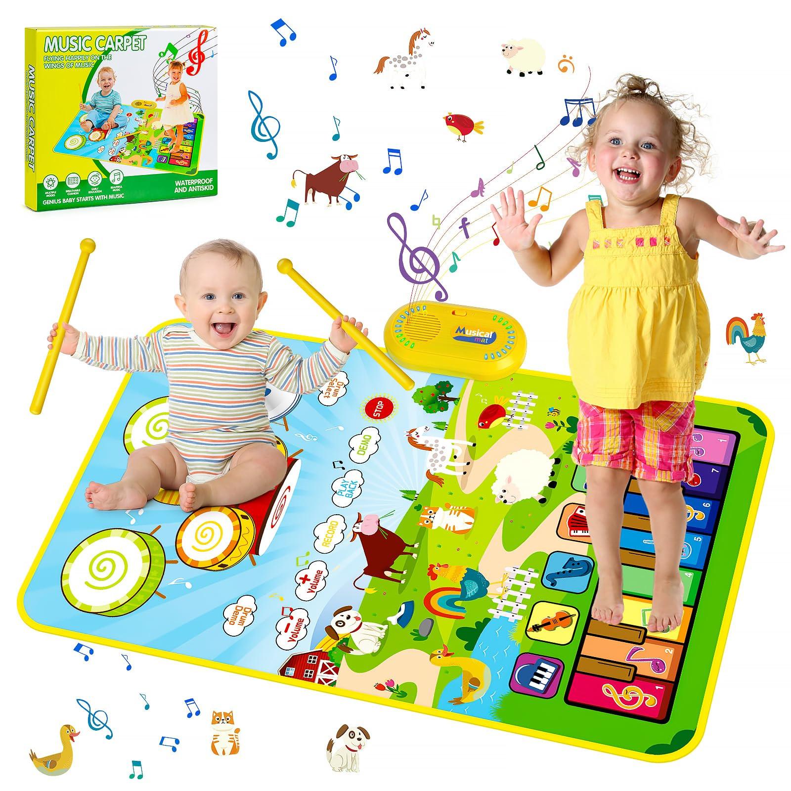 Activity-board  Babyspielzeug, 3 in 1 Kleinkind-Musikklavier & Trommelmatte mit Tiergeräuschen 