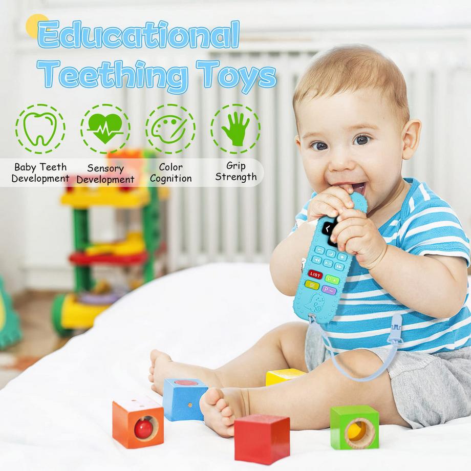 Activity-board  Baby-Fernbedienung Beißring, Silikon Beißhilfe Baby BPA-frei mit Baby Schnuller Kette Silikon 