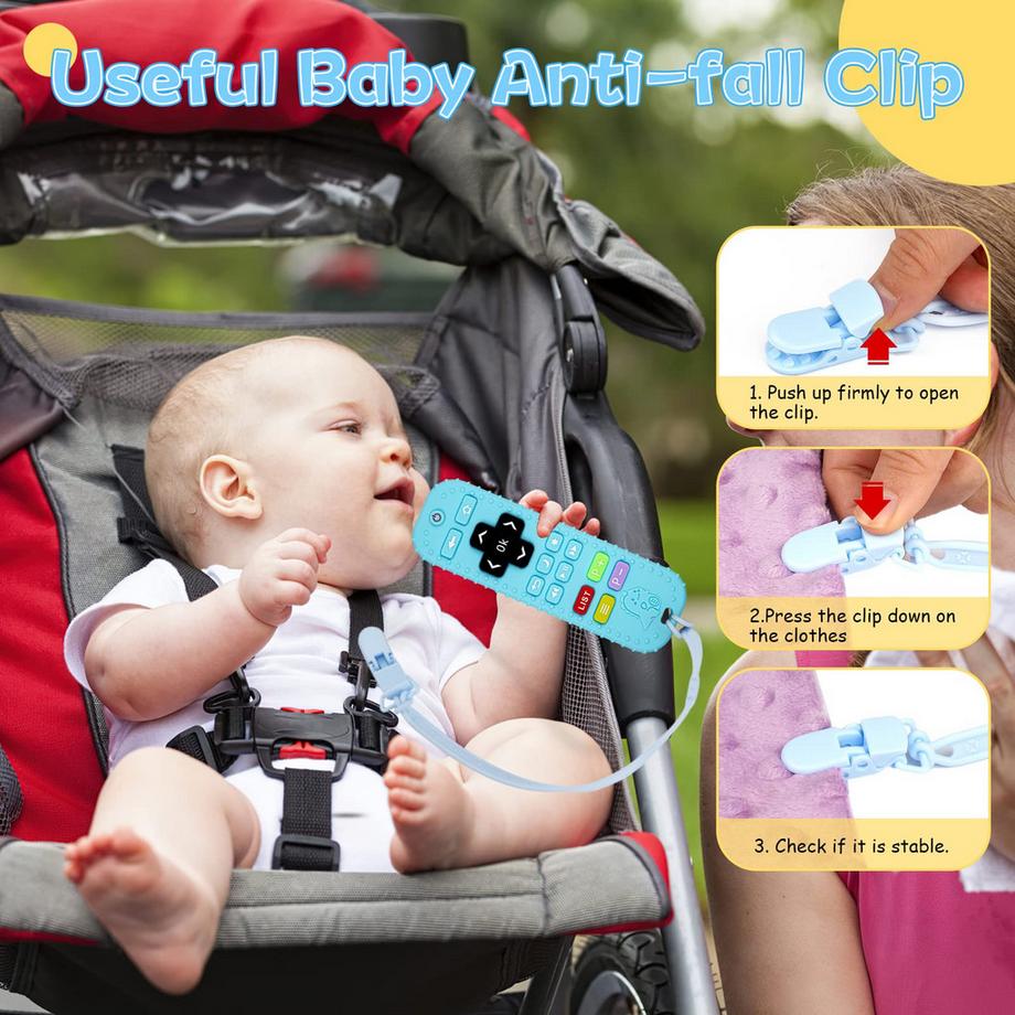 Activity-board  Baby-Fernbedienung Beißring, Silikon Beißhilfe Baby BPA-frei mit Baby Schnuller Kette Silikon 