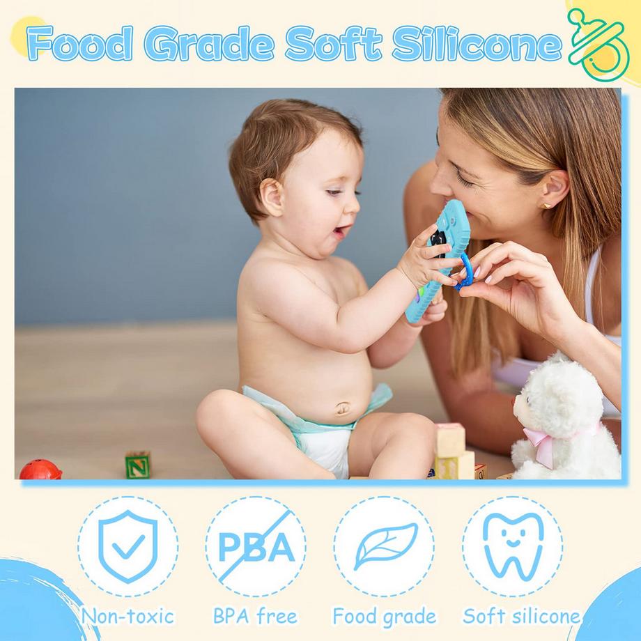 Activity-board  Baby-Fernbedienung Beißring, Silikon Beißhilfe Baby BPA-frei mit Baby Schnuller Kette Silikon 