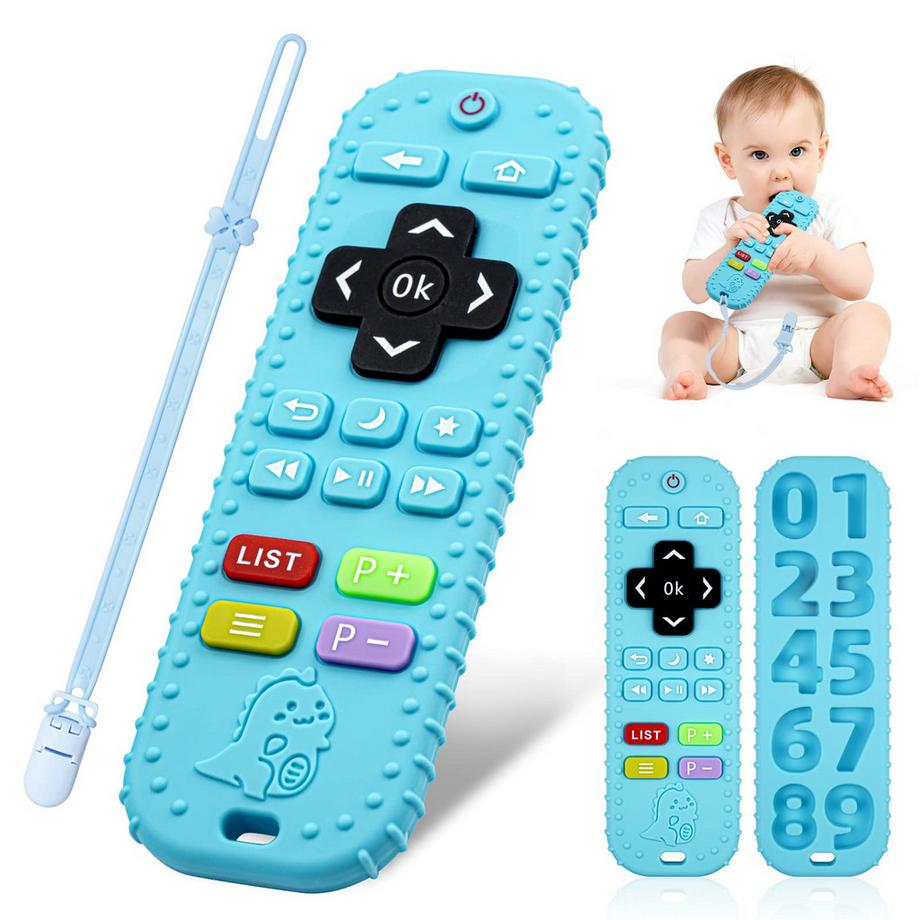 Baby-Fernbedienung Beißring, Silikon Beißhilfe Baby BPA-frei mit Baby Schnuller Kette Silikon