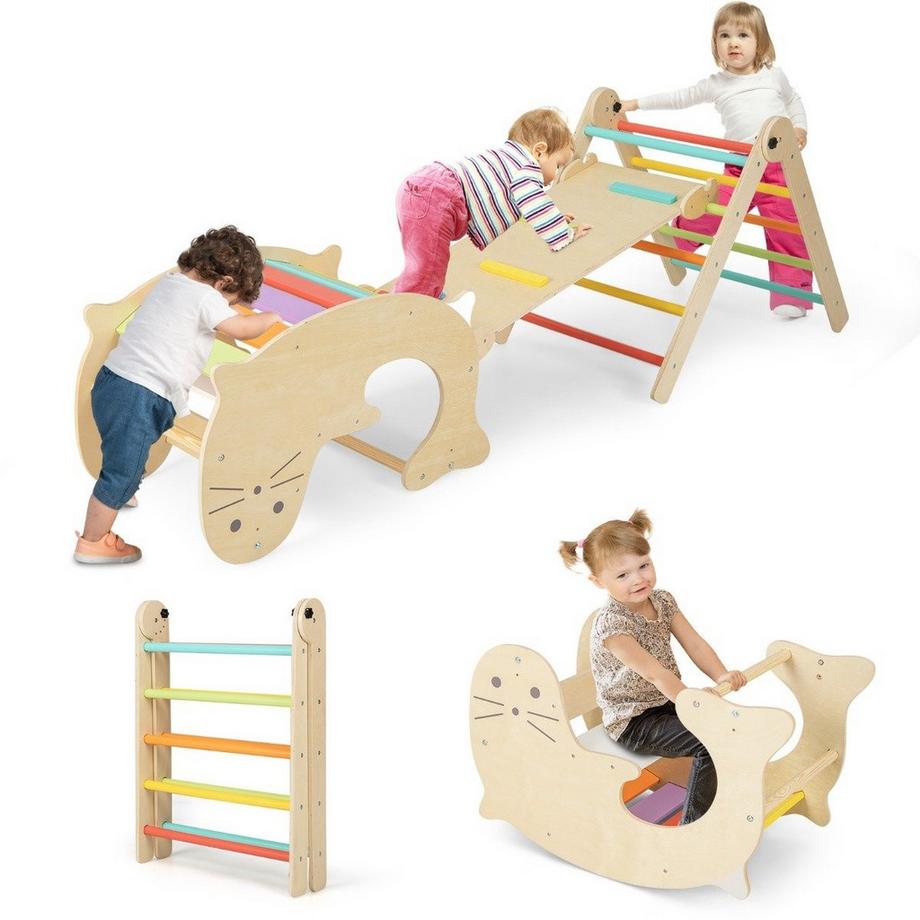 Northix  Structure d'escalade 7 en 1 triangle d'escalade avec toboggan triangle d'escalade pour enfants à partir de 3 ans coloré 