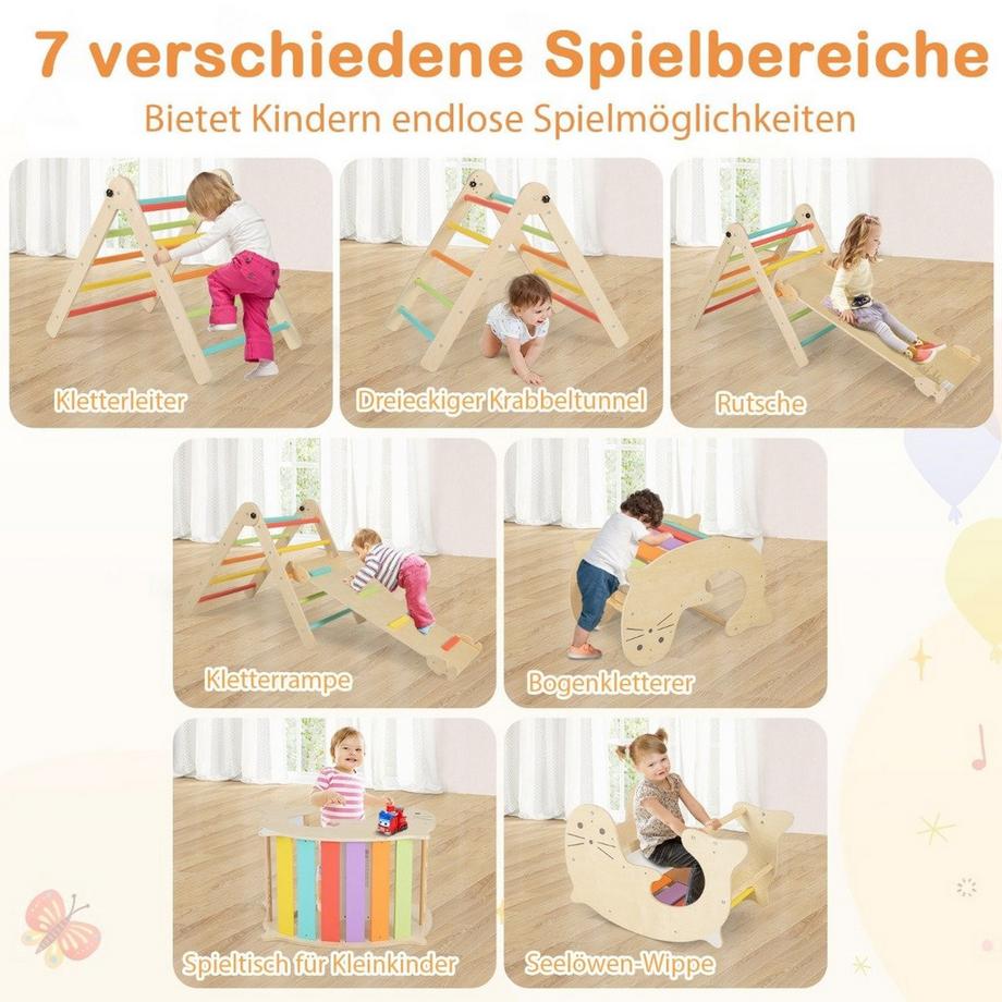 Northix  Structure d'escalade 7 en 1 triangle d'escalade avec toboggan triangle d'escalade pour enfants à partir de 3 ans coloré 