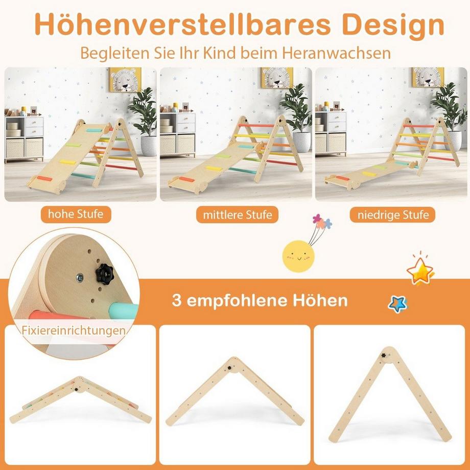 Northix  Structure d'escalade 7 en 1 triangle d'escalade avec toboggan triangle d'escalade pour enfants à partir de 3 ans coloré 
