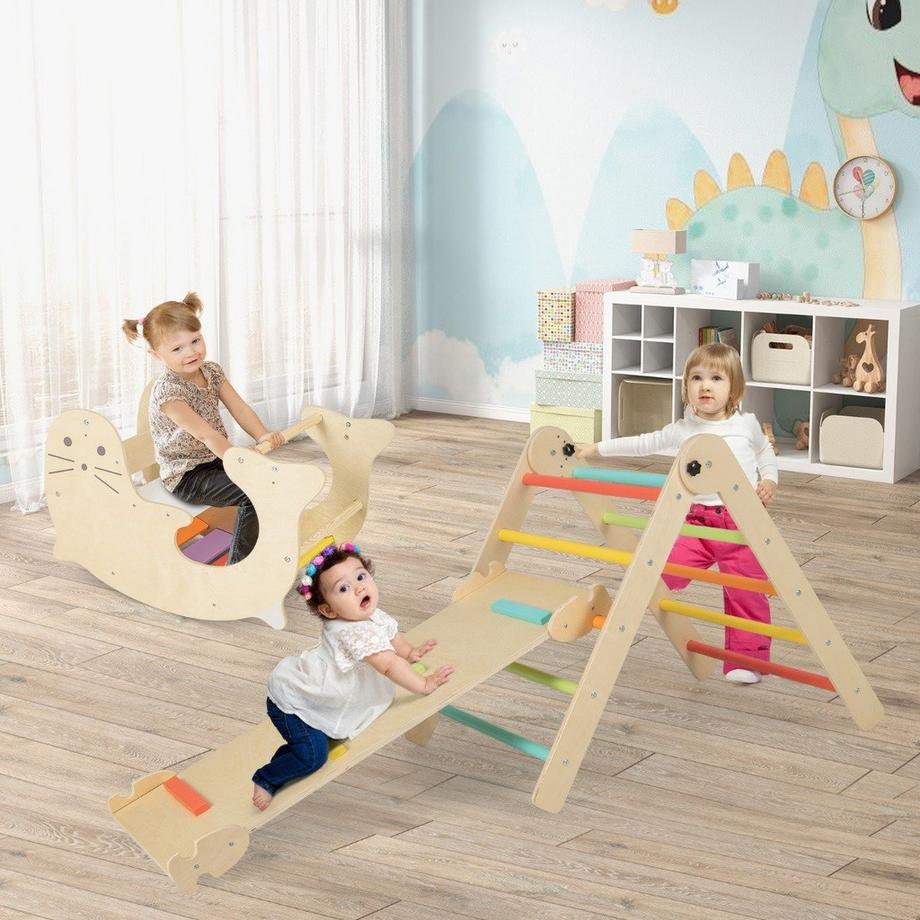 Northix  Structure d'escalade 7 en 1 triangle d'escalade avec toboggan triangle d'escalade pour enfants à partir de 3 ans coloré 