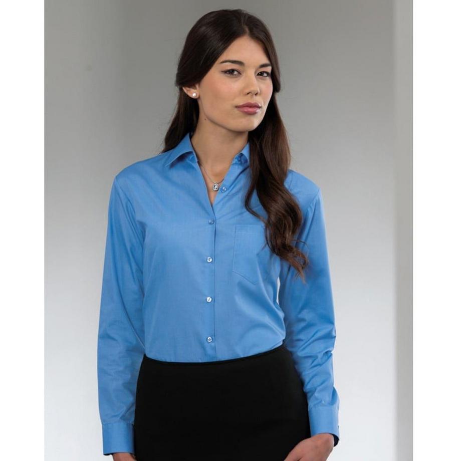 Russell Collection Popelin Langarm Pflegeleicht Taillierte Bluse  