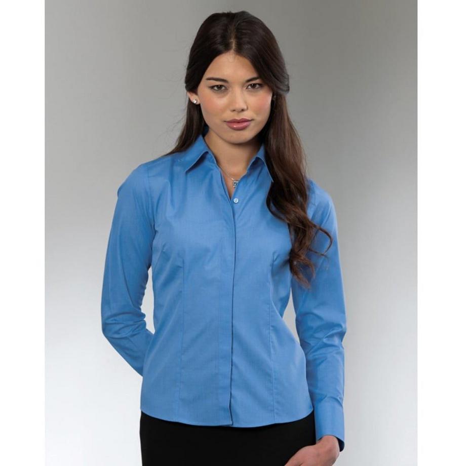 Russell Collection Popelin Langarm Pflegeleicht Taillierte Bluse  