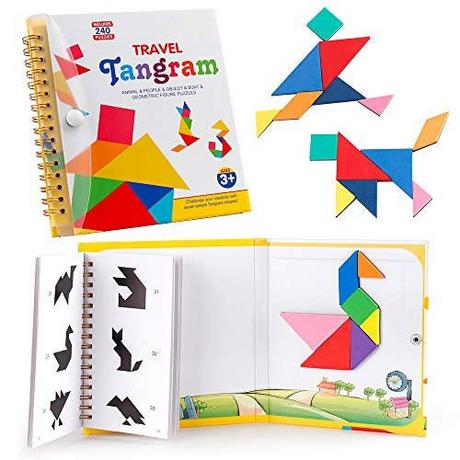 Activity-board  Puzzle Tangram de voyage avec 3 Tangram magnétiques - Tangos de voyage sur la route - Jeux de dissection avec solution 