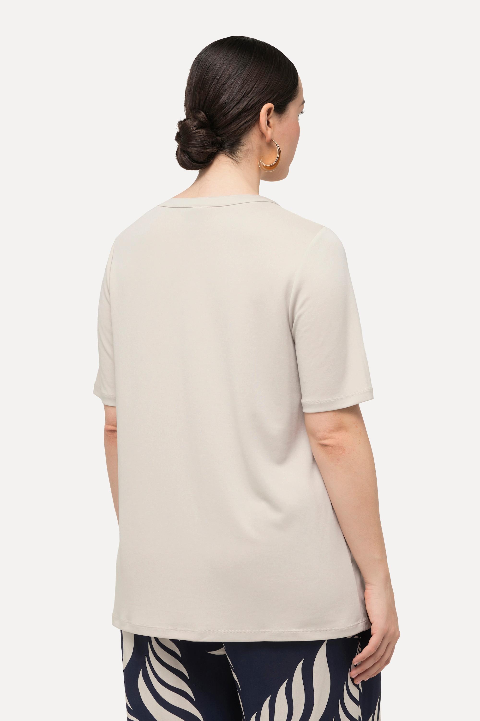 Ulla Popken  T-shirt con modal, scollo a tunica e mezze maniche 