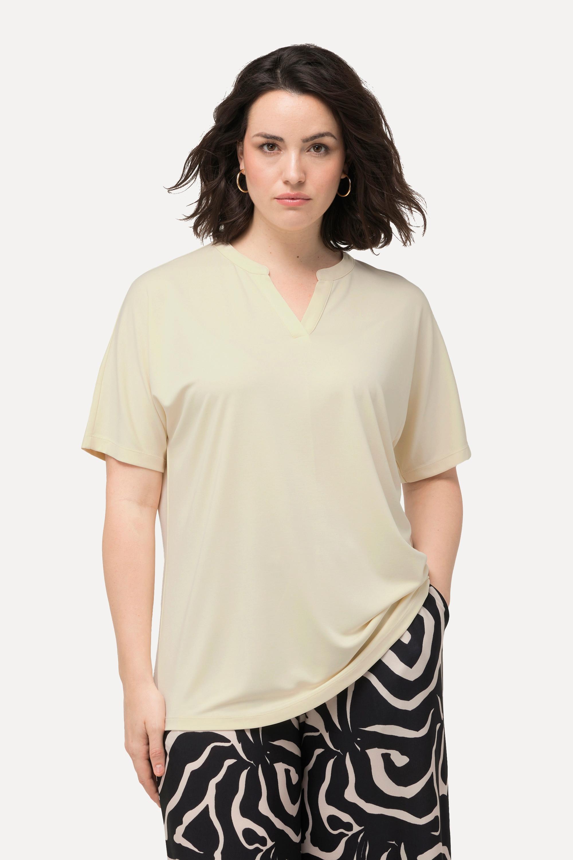 Ulla Popken  T-shirt con modal, scollo a tunica e mezze maniche 