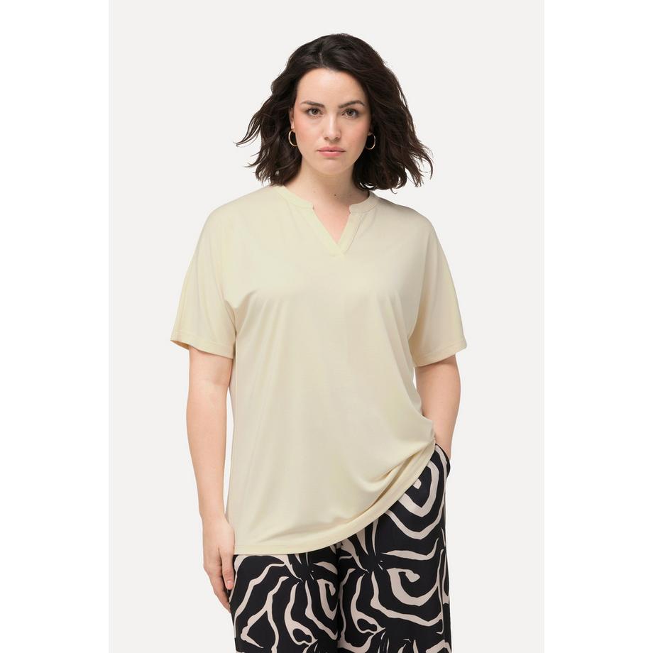 Ulla Popken T-shirt Col Tunique Manches Courtes Mélange Modal  