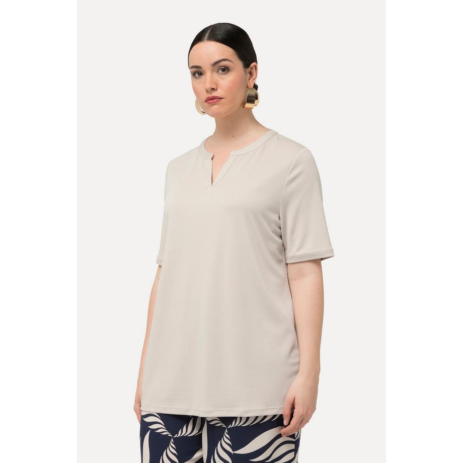 Ulla Popken T-shirt Col Tunique Manches Courtes Mélange Modal  