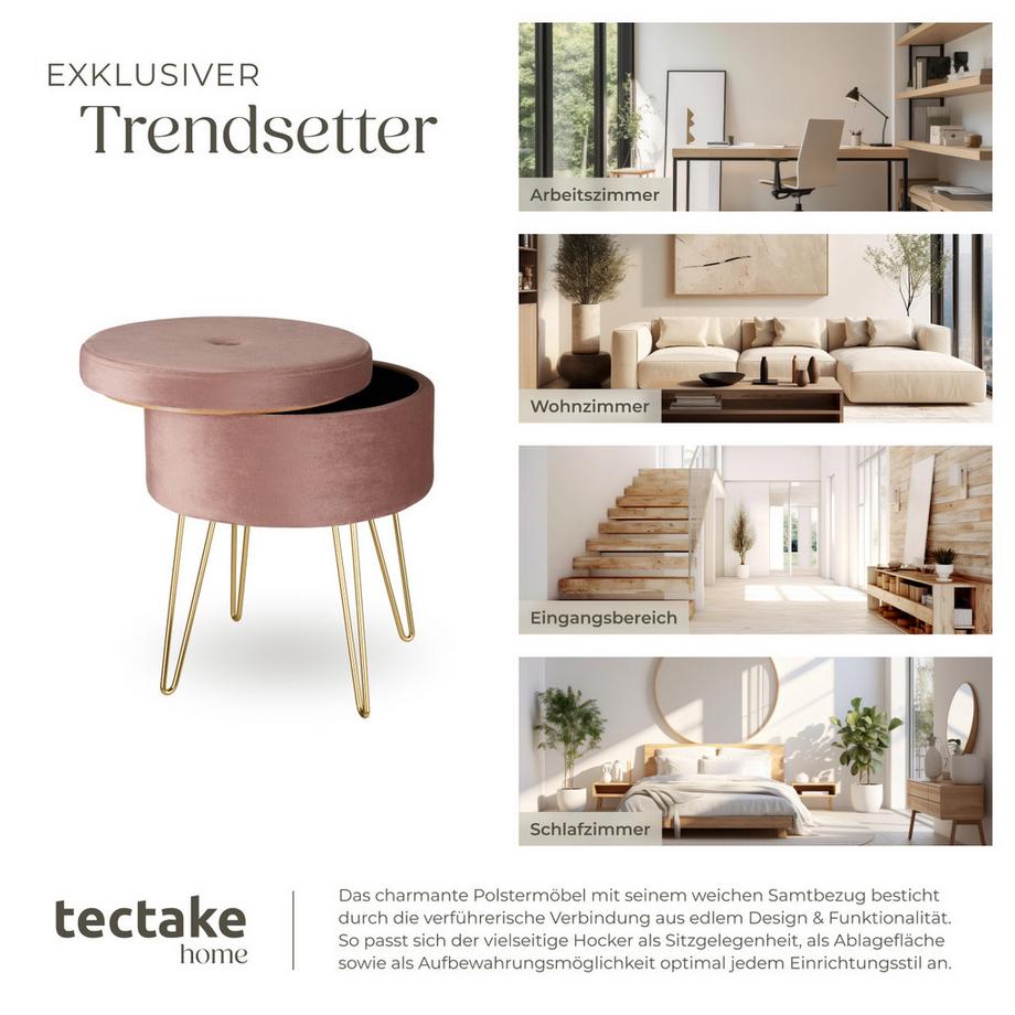 Tectake Sitzhocker mit Stauraum Ava rund Belastbarkeit 300 kg  