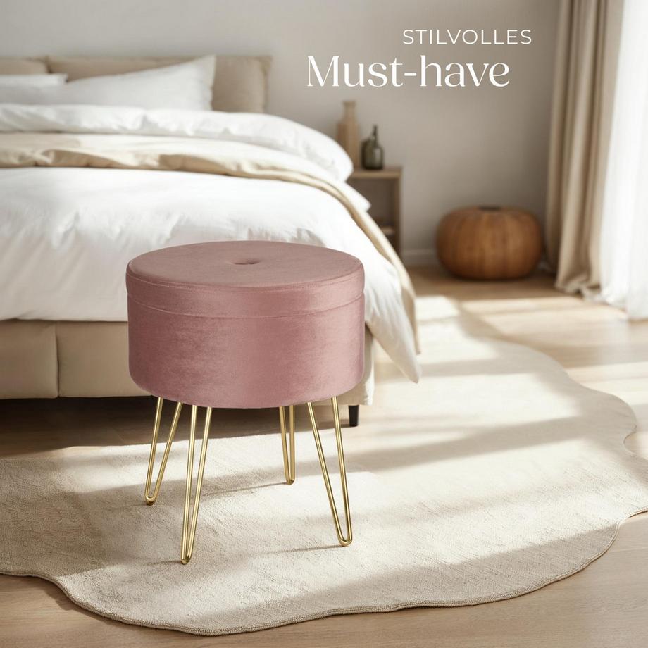 Tectake Sitzhocker mit Stauraum Ava rund Belastbarkeit 300 kg  