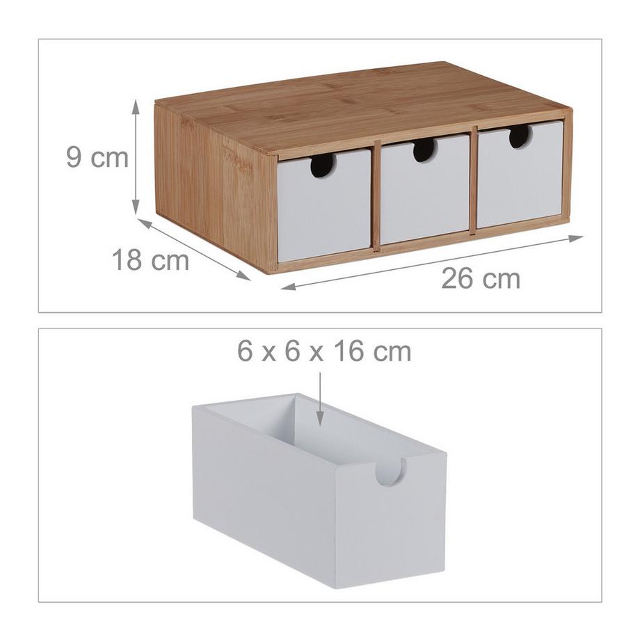 B2X Cassettiera in bambù e MDF 3 scomparti  