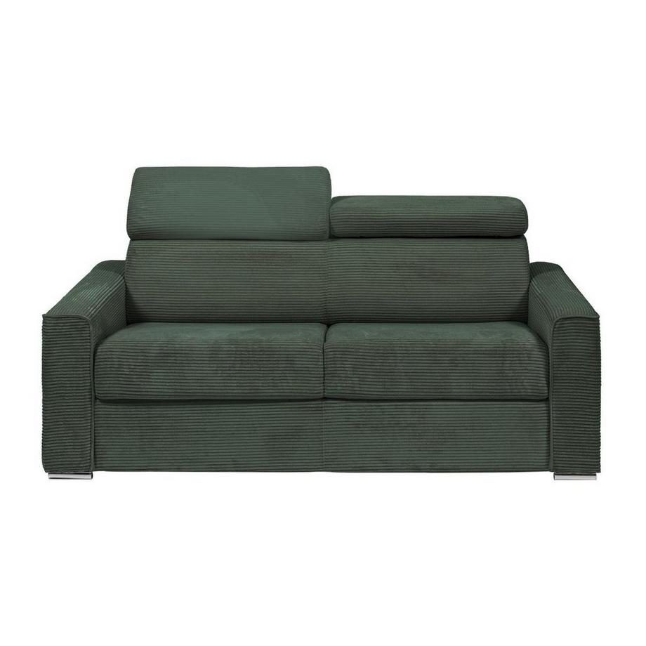 Vente-unique Canapé 3 places convertible express en velours côtelé vert - Couchage 140 cm - Matelas 14 cm - VIZIR  