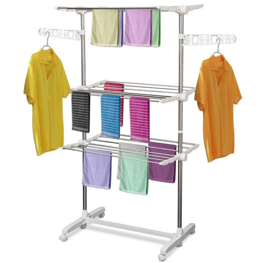 Northio  Étendoir À Linge Mobile Sèche-Linge 3 Niveaux Rouleau Pliable 80-142 X 55 X 152 Cm 