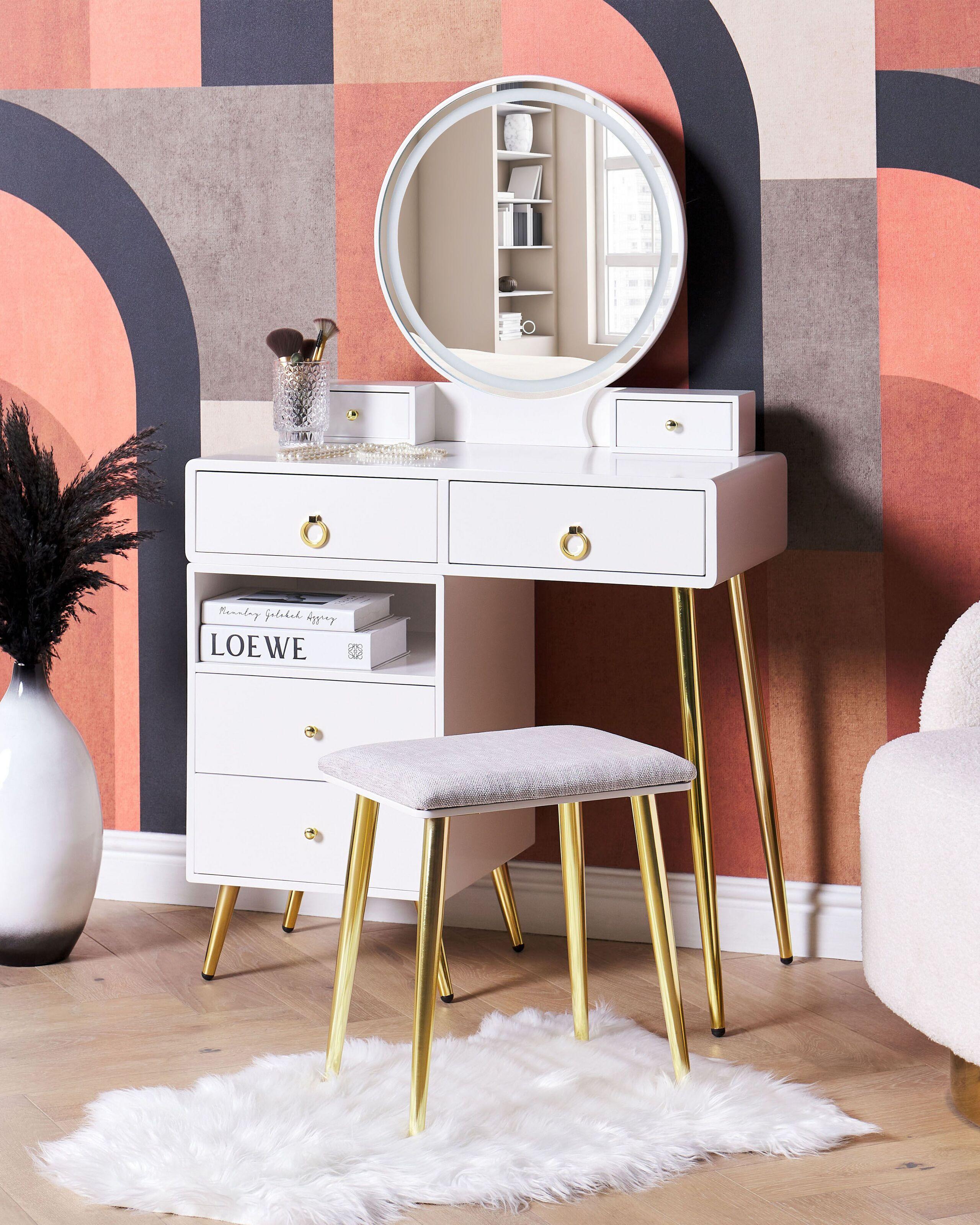 Beliani  Coiffeuse avec miroir et tabouret en MDF Glamour YVES 