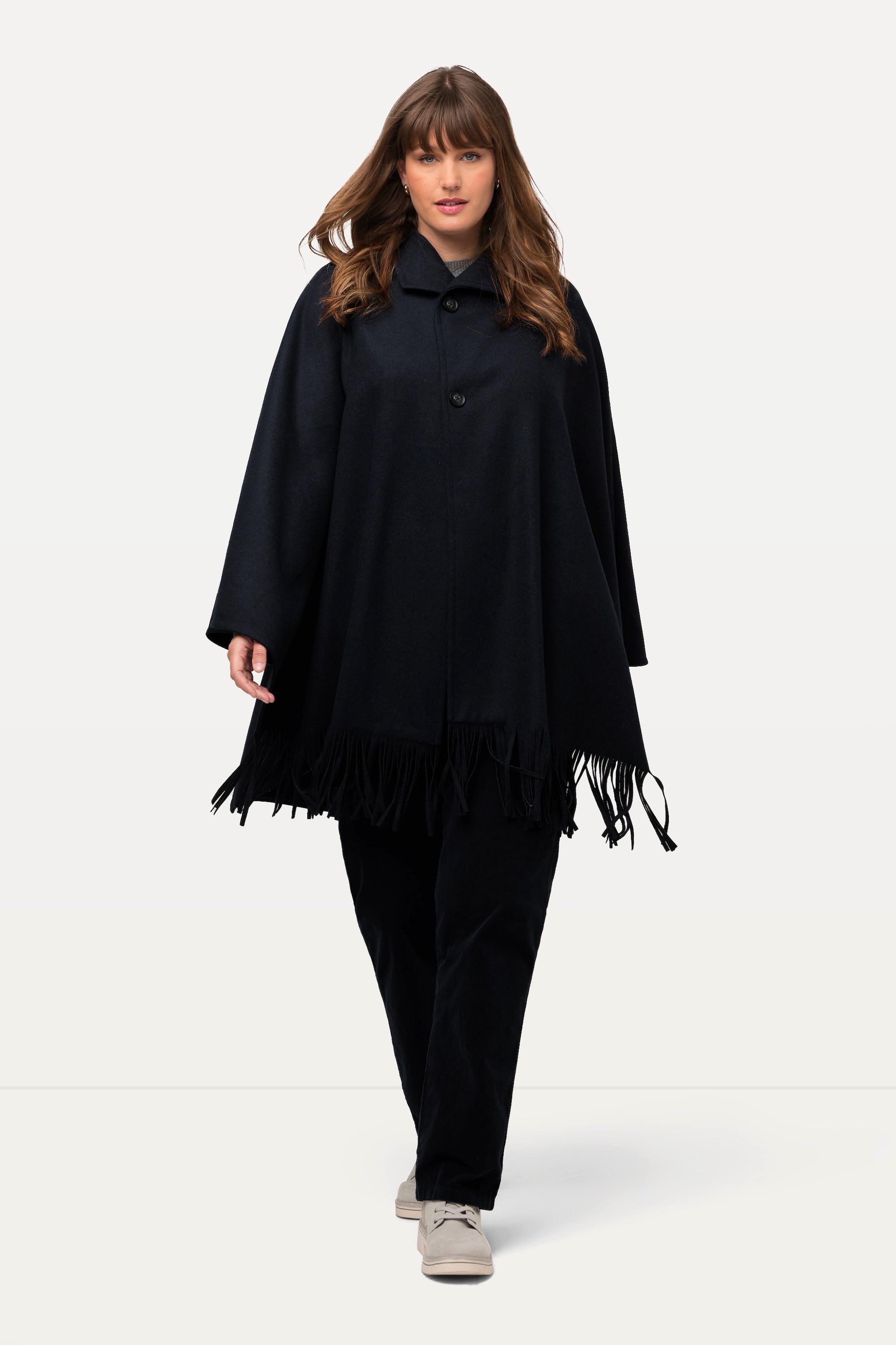Ulla Popken Poncho Fransensaum Stehkragen  