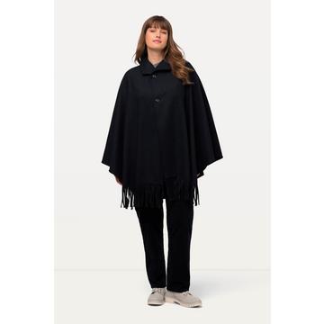 Poncho, Fransensaum, Stehkragen, Wollmix