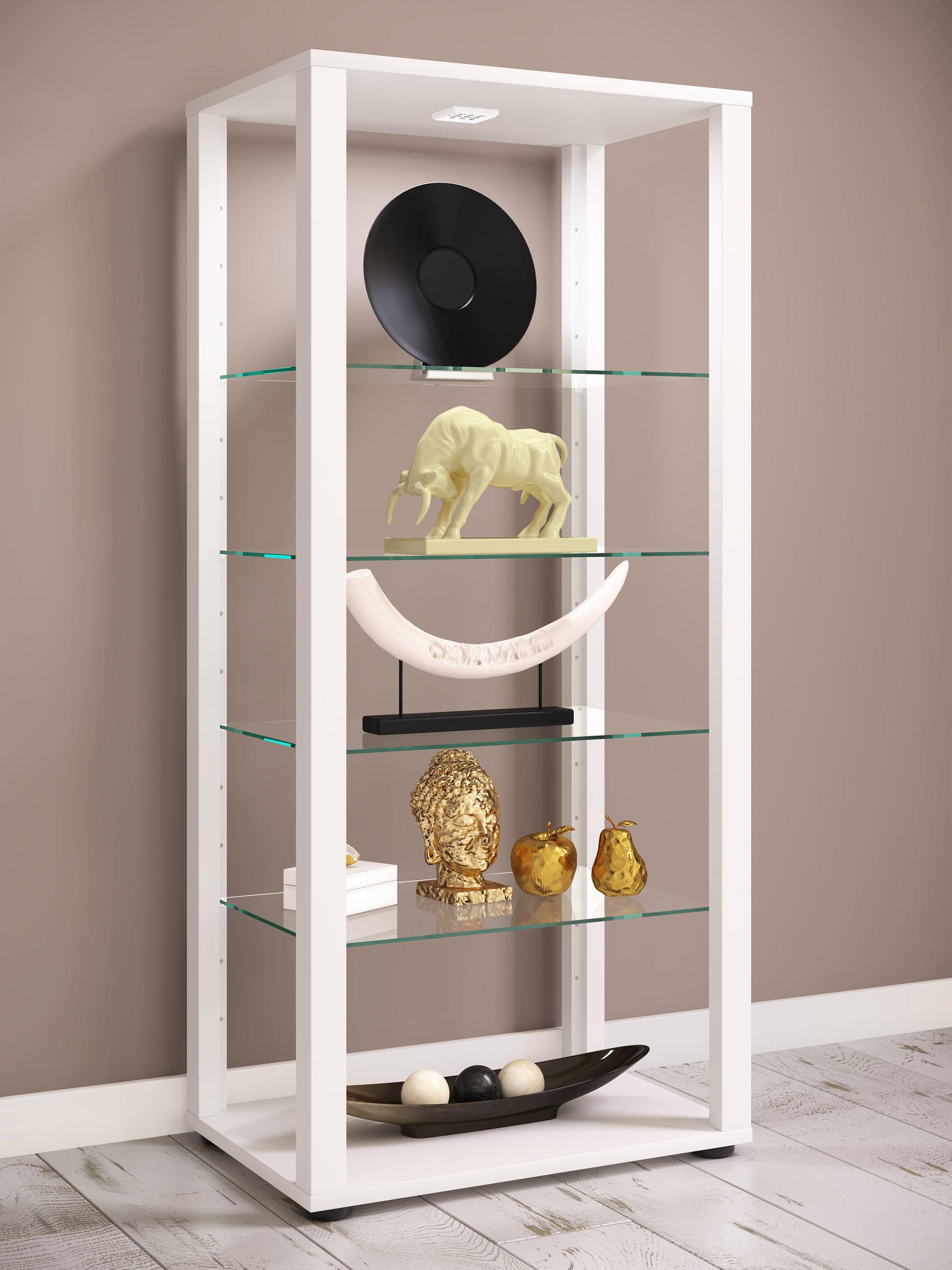 VCM Glasvitrine stehend | Vitrine Glas mit ESG-Sicherheitsglas | Maße ca.  H. 115 x B. 52 x T. 35 cm | Standvitrine Glas | Modern und platzsparend | Glas  