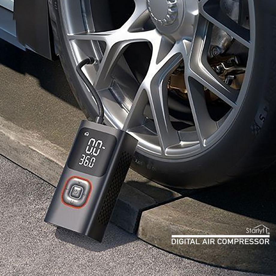STARLYF  Digital Air Compressor-Compresseur d'air numérique, gonfleur de pneus portable, arrêt automatique avec témoin lumineux à 3 LED, 150 PSI, noir 